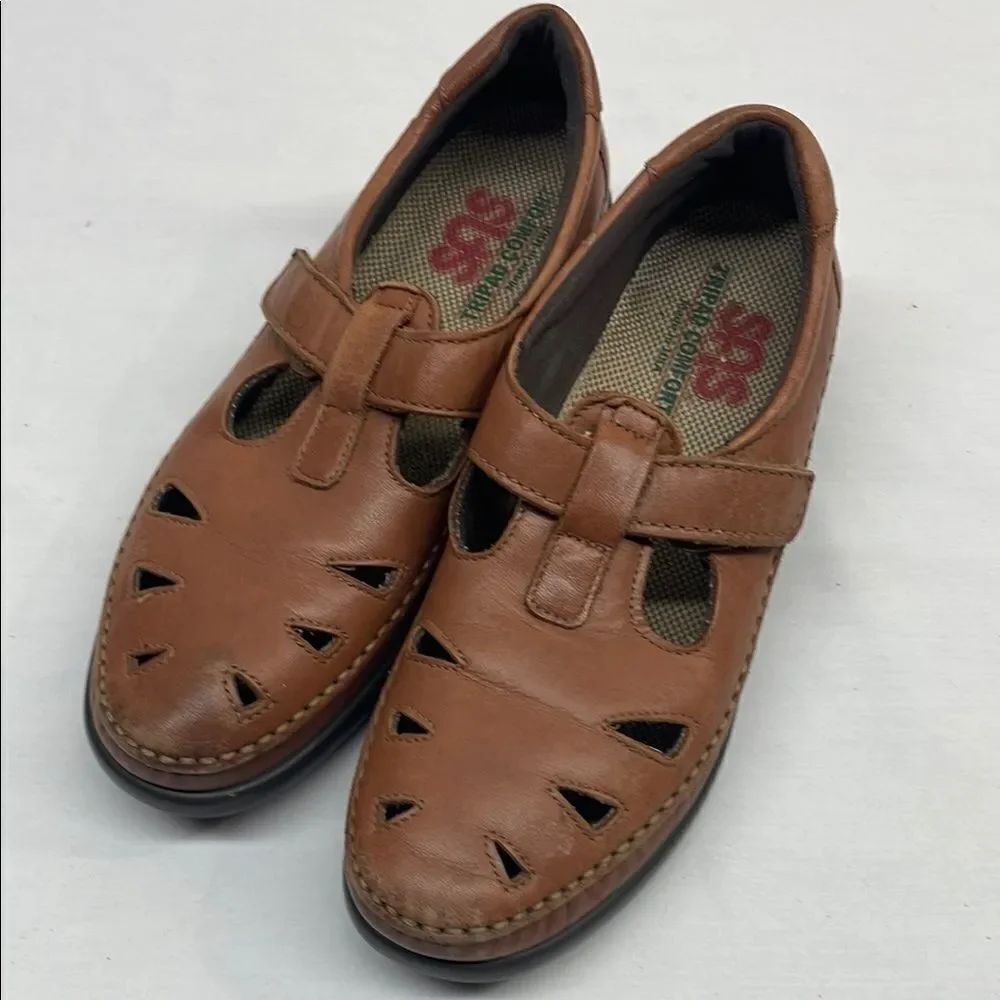 SAS Mary Janes Brown EZ Strap Leather Walking Shoes